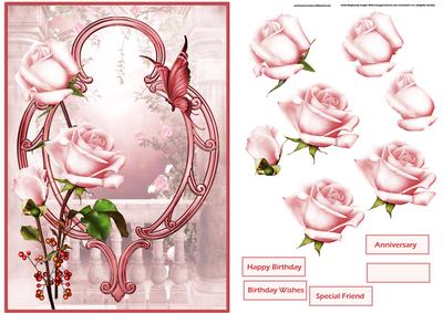 Pink Roseberry Card with Decoupage