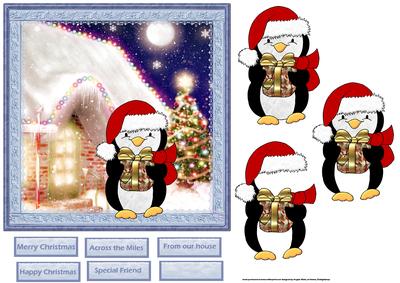 Christmas Party Penguin Card with Decoupage