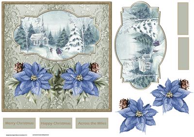 Blue Vintage Poinsettia Card with Decoupage
