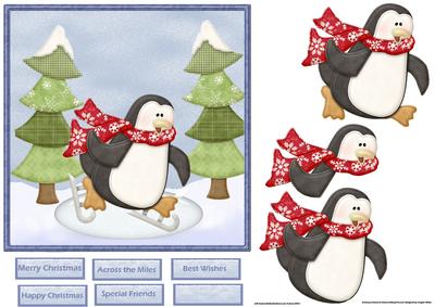 Skating Penguins Card with Decoupage