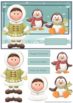 Eskimo Boy and Peguin Friends Card