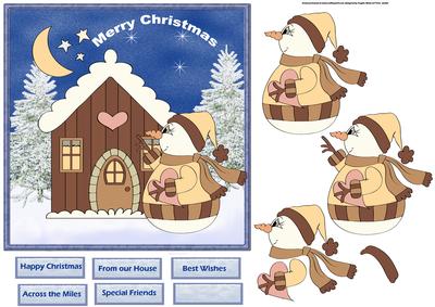 Snowmans House Card with Decoupage