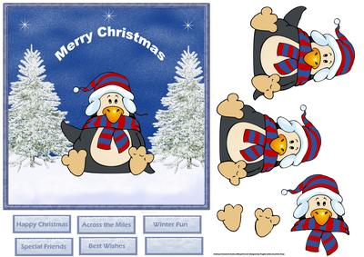 Penguin Winter Fun Card with Decoupage