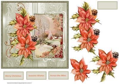 Snow Scene and Poinsettias Card