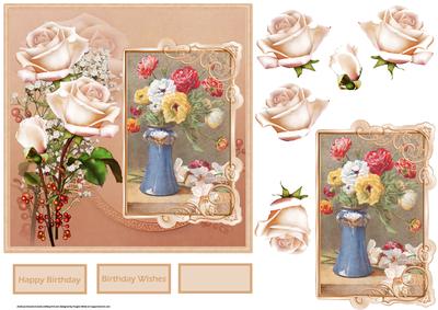 Vase of Roses Card with Decoupage