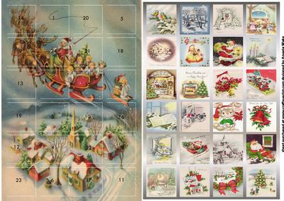 Santa Flies Over the Rooftops Advent Card
