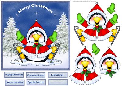 Penguin Skater Card with Decoupage