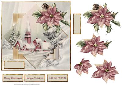 Vintage Christmas Church Card with Decoupage