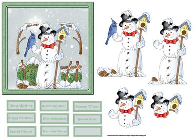 Snowman and His Bird Friend Card and Decoupage