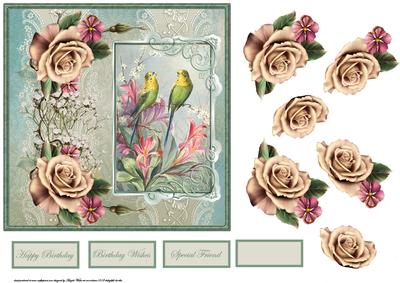 Budgerigars and Roses Card and Decoupage