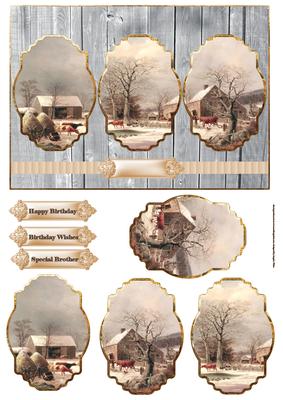 Farm at Winter Panel Card with Toppers