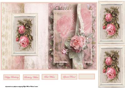 Picture Vintage Rose Fold Back Card with Toppers