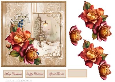 Vintage Christmas in the Lamp Light Card with Decoupage