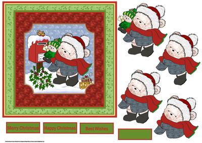 Teddy's Christmas Post Card with Decoupage