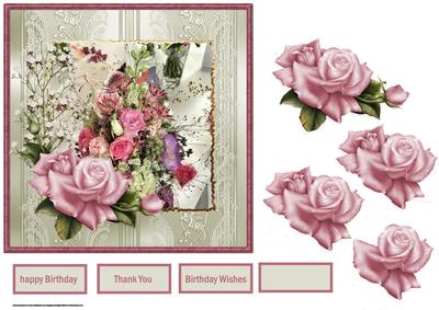 Pink Rose Selection Card with Decoupage