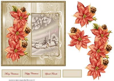 Peaceful Church at Christmas Card with Decoupage