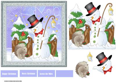 Snowman and Squirrel Card with Decoupage