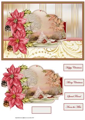 Vintage Christmas Poinsettias Card and Topper