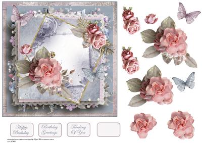 Pink Rose and Butterfly Card