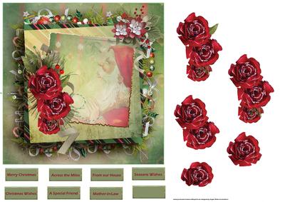 Red Rose and Holly Berries with Decoupage
