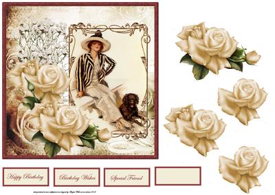 Lady and Her Dog Card with Rose Decoupage
