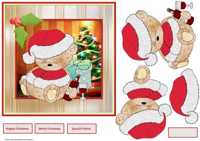 Boozy Christmas Bear Card with Decoupage
