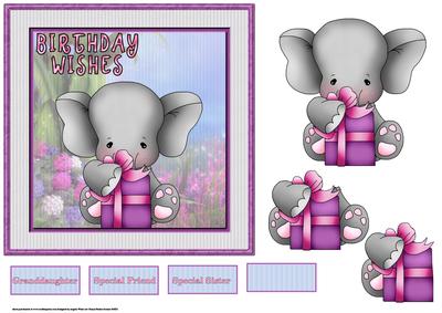 Elephants Birthday Wishes Card with Decoupage