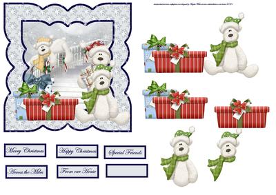 Christmas Bears Fun Card with Decoupage