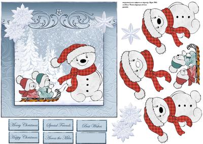 Snow Babes Sleigh Ride Card with Decoupage