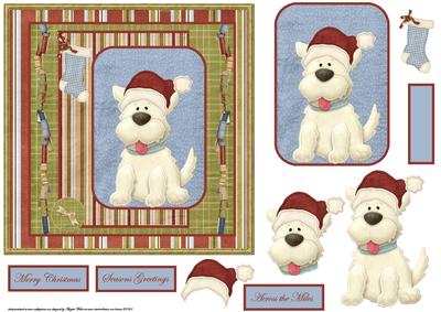 Christmas Dog with His Santa Hat Card and Decoupage