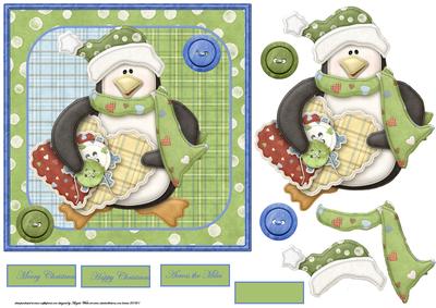 Penguin Has Some Hearts Card with Decoupage