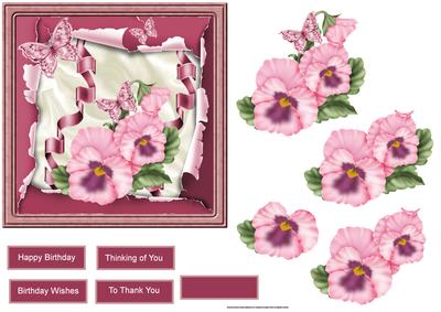 Pink Pansy Card with Decoupage