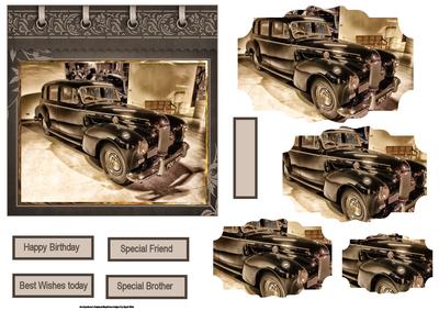 Vintage Car Card with Shaped Layers