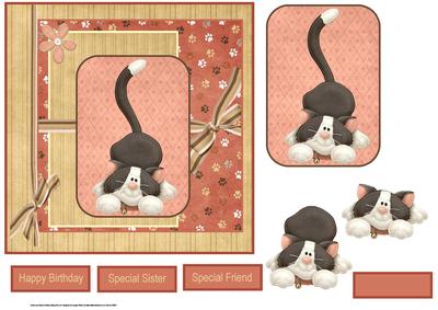 Playful Cat Card with Decoupage