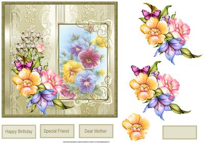 Coloured Pansy Card with Decoupage