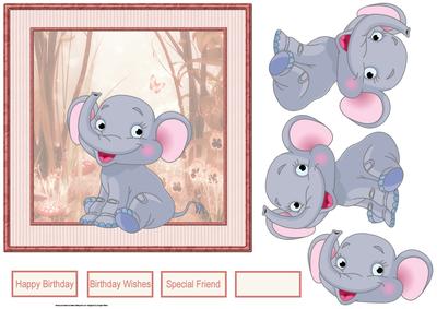Happy Elephant Card with Decoupage