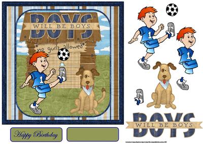 Boys Love Football Card with Decoupage