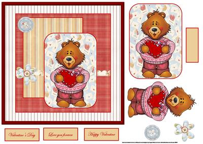 Bear with a Big Heart Card with Decoupage