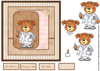 Doctor Lady Bear Card with Decoupage