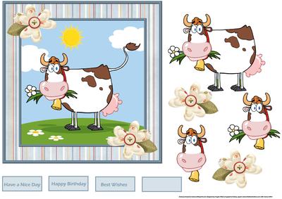Dairy Cow in the Meadow, Card with Decoupage
