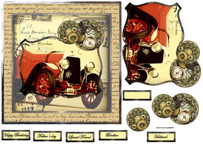 Car of Vintage Years Card with Decoupage