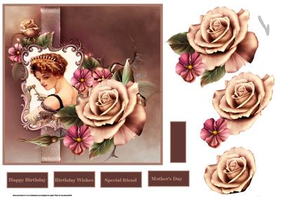 Beautiful Lady and Roses Card with Decoupage