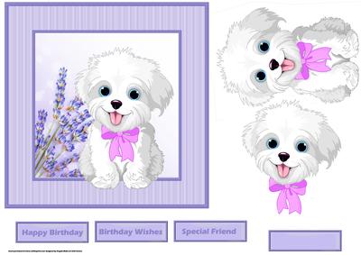 Cute White Dog Card with Decoupage