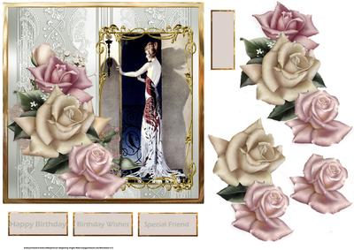 Rose and Vintage Lady Card with Decoupage