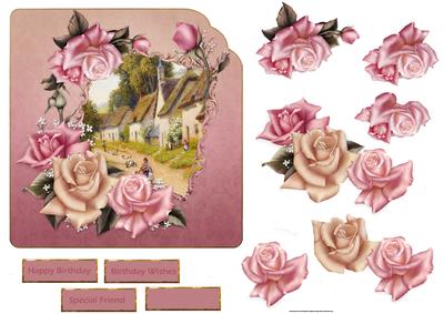 Village Life Card with Rose Decoupage