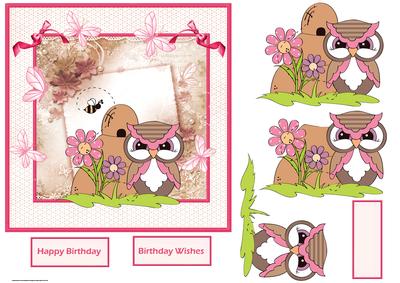The Owl and the Bee Card with Decoupage