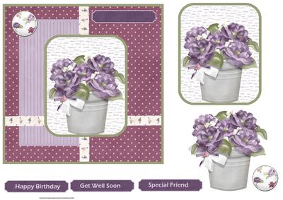 Purple Flower Pot Plant Card and Decoupage
