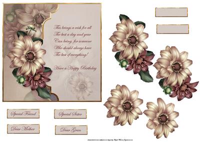 Dahlias Floral Card with Verse and Decoupage
