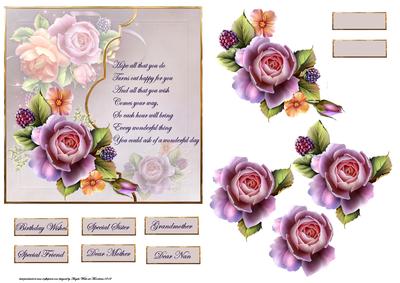 English Rose Bracket Card with Verse and Decoupage