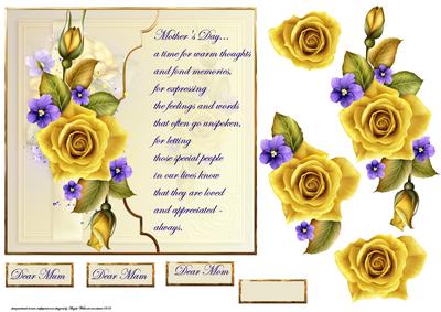 Yellow Roses for Mother Card with Decoupage